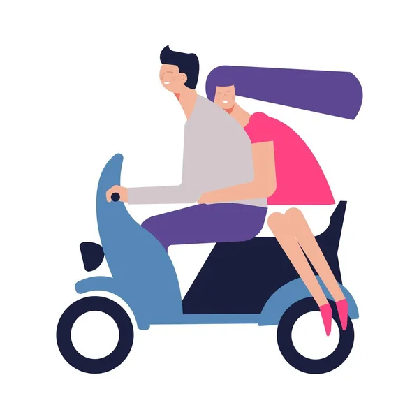 Pareja en amor monta scooter — Vector de stock