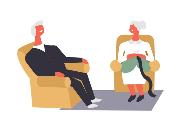 Παλιά ζευγάρι κάθεται στις πολυθρόνες — Διανυσματικό Αρχείο