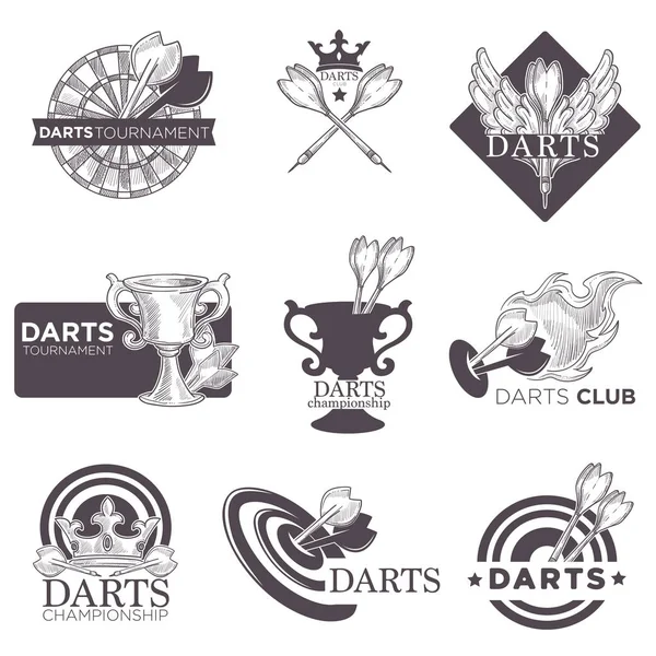 Darts Club Championship Logo Skizze Vektor Symbole Für Dart Sport — Stockvektor