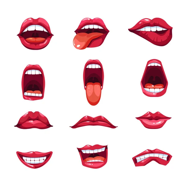 Boca Labios Lengua Sonreír Iconos Vector Emoji Emoticonos Iconos Aplicación — Archivo Imágenes Vectoriales