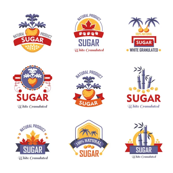 Sugar Product Logo Templates Package Design Vector Icons Granulated White — Stock Vector