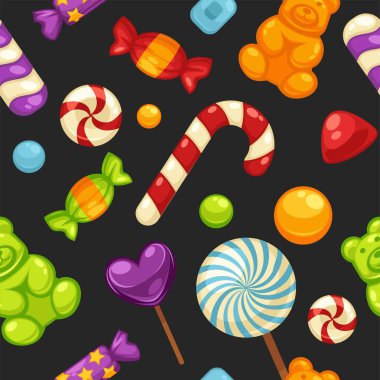 Parlak kapakları ve lolipop vektör seamless modeli lezzetli tatlı şekerler