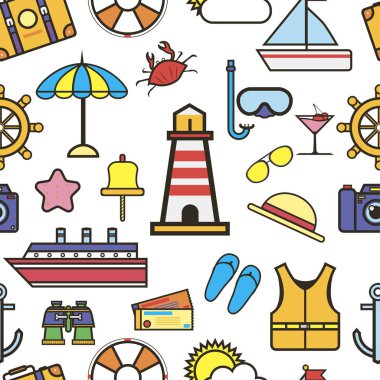 Tatil dinlenme sahil öğeler sorunsuz vektör desen 