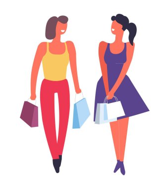 Arkadaşlar birlikte alışveriş satın alma giysi izole vektör simgesi