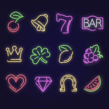 Jackpot bingo neon işaret veya web simgeler casino poker tasarımı, vektör simgeler için
