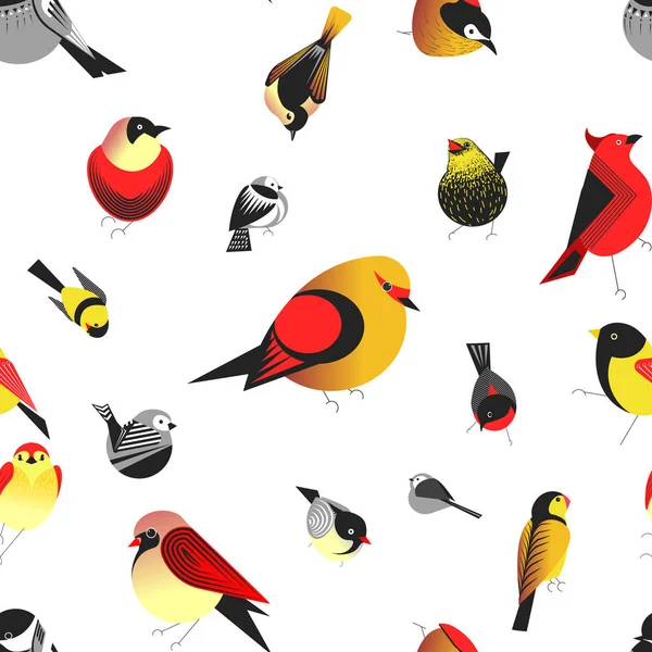 Pássaro Diferentes Tipos Animais Bullfinch Padrão Vetor Sem Costura —  Vetores de Stock