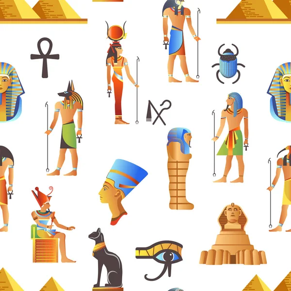Egitto Egiziano Segni Mitologici Modello Senza Soluzione Continuità Isolato Sfondo — Vettoriale Stock