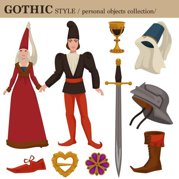 Gotico Medievale Secolo Europeo Vecchio Stile Moda Retrò Uomo Donna — Vettoriale Stock