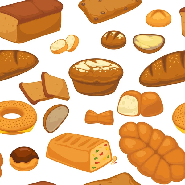 Bakery Product Buns Dan Bread Seamless Vector Pattern - Stok Vektor