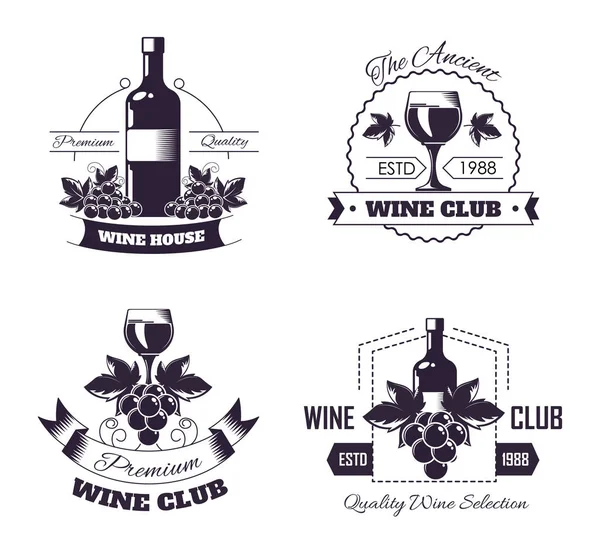 Wine Club House Logotyp Mallar Vit Bakgrund — Stock vektor