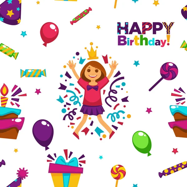 Happy Birthday Party Balloons Seamless Vector Pattern — Stock Vector
