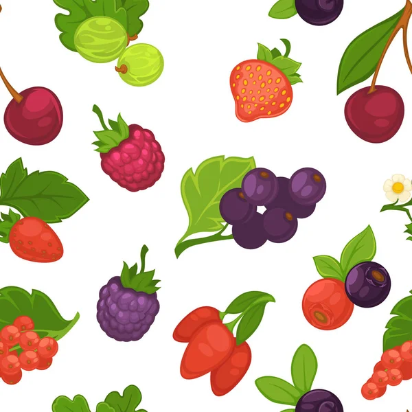 Fruit Bessen Framboos Aardbei Naadloze Vector Patroon — Stockvector