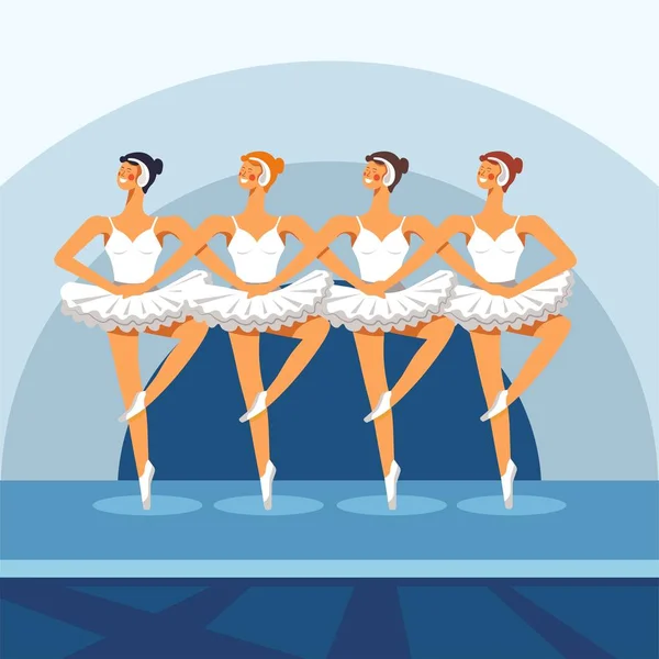 Μπαλέτο Γυναίκες Μπαλαρίνα Χορεύει Πάνω Στη Σκηνή Του Θεάτρου Διάνυσμα — Διανυσματικό Αρχείο
