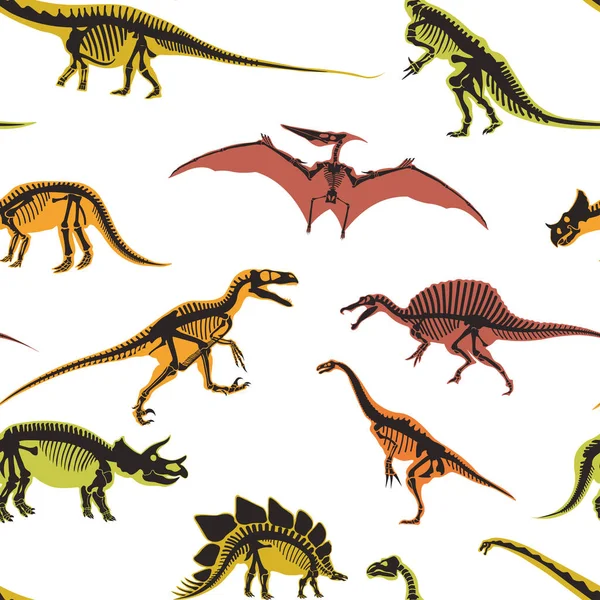 Dinosaurier Och Pterodactyl Typer Djur Sömlös Vektor Mönster Isolerad Vit — Stock vektor