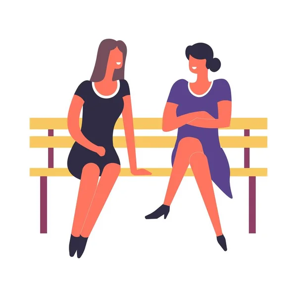 Mulheres Sentadas Banco Conversando Discutindo Cartaz Vetorial — Vetor de Stock