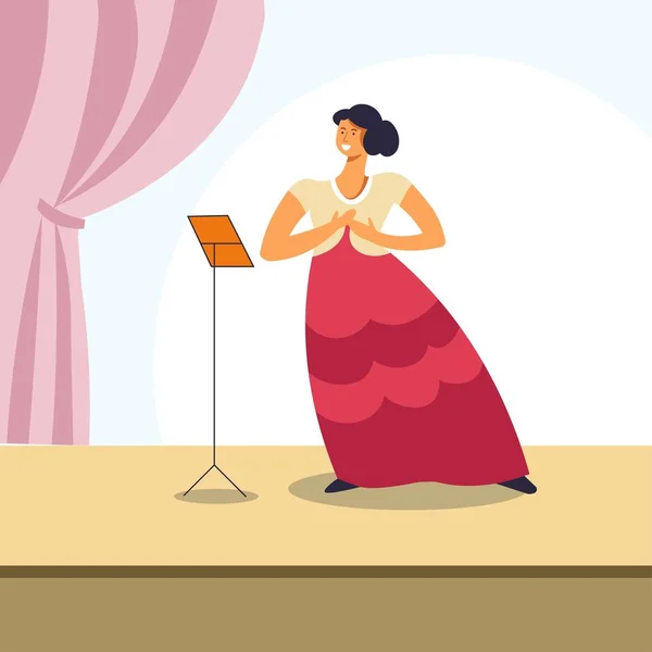 Mulher Cantando Palco Ópera Concerto Clássico Cartaz Vetorial — Vetor de Stock