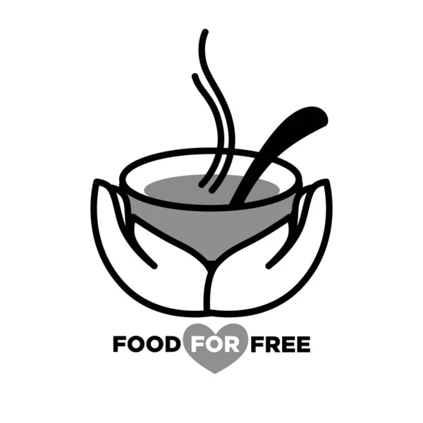 Food Free Poster Hot Bowl Tasty Soup Spoon Human Hands — Stock Vector