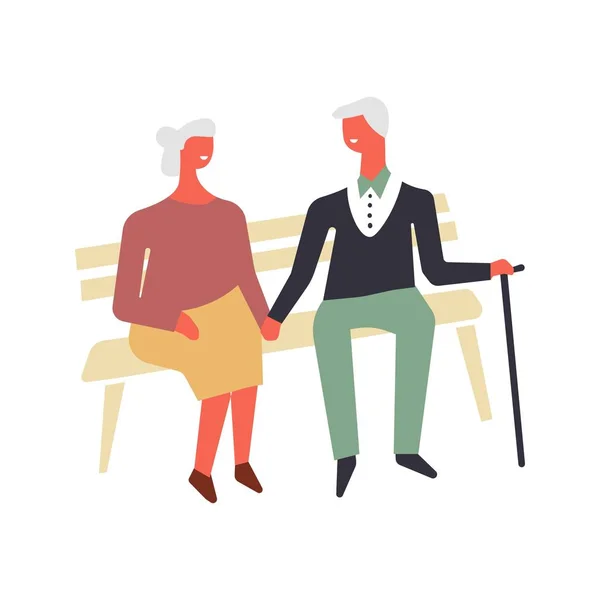 Gli Anziani Innamorati Seduti Sulla Panchina Poster Vettoriale — Vettoriale Stock