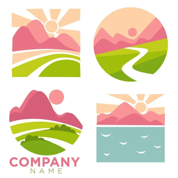 Company Nature Landscapes High Mountains Set Vector Roads Path Leading — Stock Vector