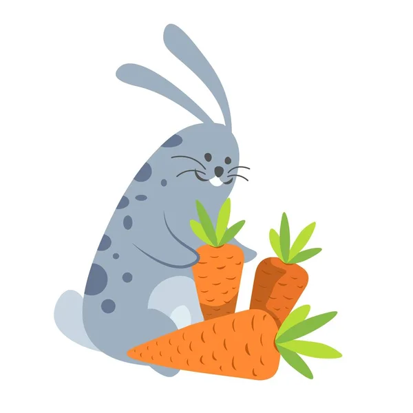 Coniglio Sorridente Felice Essere Con Vettore Carote Mangiare Nutrire Coniglio — Vettoriale Stock