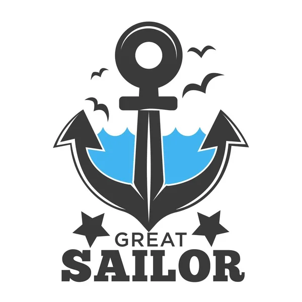 Great Sailor Sea Anchor Poster Text Vector Flying Birds Seagull — Stock Vector