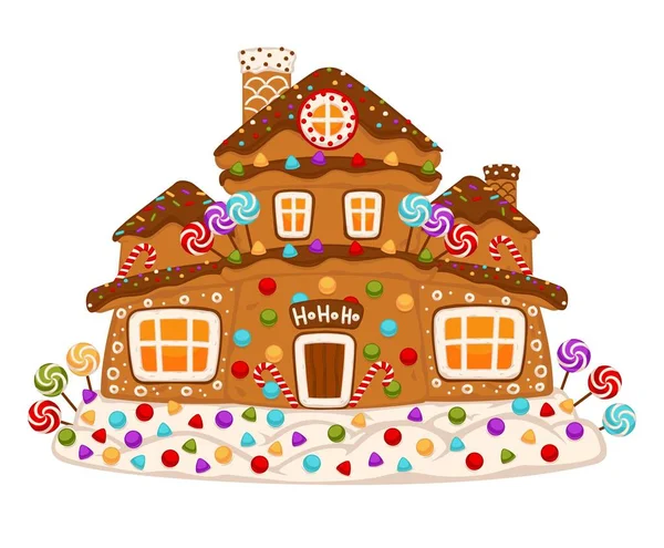 Gingerbread House Cookie Sweet Decorated Dessert Food Realistic Shape Form — Stock Vector