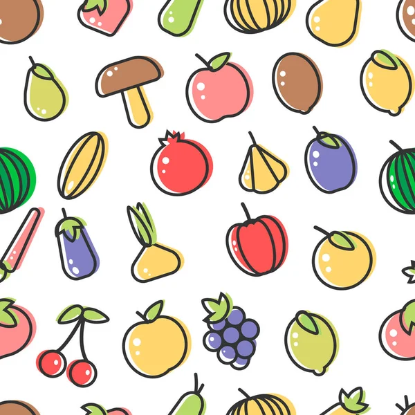 Légumes Fruits Aliments Biologiques Motif Sans Couture Isolé Sur Vecteur — Image vectorielle