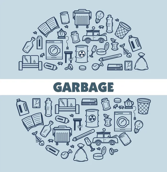 Poster Sampah Dan Sampah Dengan Teks Dan Vektor Ikon Kertas - Stok Vektor