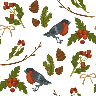 Neşeli Noel şakrak kuşu kuş ve ökseotu seamless modeli simgesi 