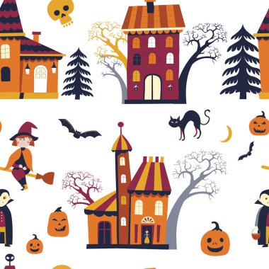 Cadılar Bayramı renkli Seamless Modeli 