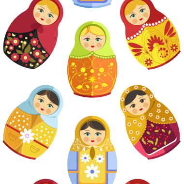 Rus matruşka oyuncağı, geleneksel ahşap Hediyelik eşya--dan Rusya seamless modeli