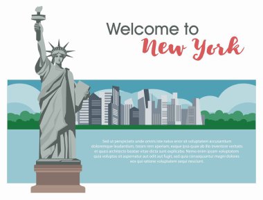 New York poster ABD seyahat Amerika ünlü simge ve turistik, özgürlük heykeli ve central park şehir manzarası hoş geldiniz