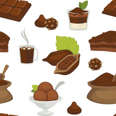 Çikolata ve kakao ezmesi ekmek dilimi ürünleri çeşitli seamless modeli üzerinde