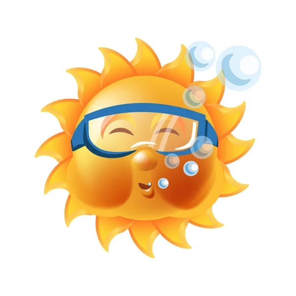 Улыбка Солнца Смайлик Летнего Мультфильма Выражение Солнечного Лица Эмодзи — стоковый вектор