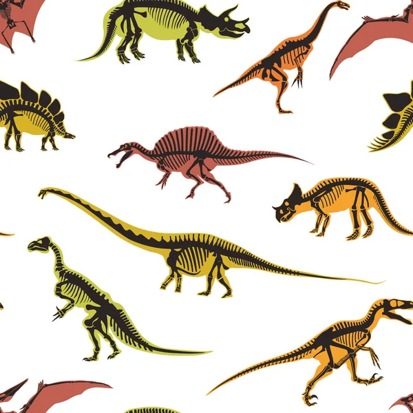 恐龙和翼龙类型的动物无缝模式 — 图库矢量图片
