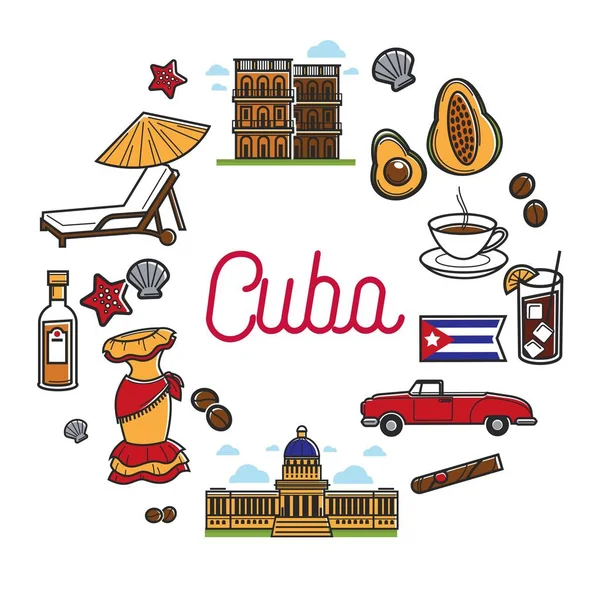 Affiche Promotionnelle Voyage Cuba Avec Des Symboles Nationaux — Image vectorielle