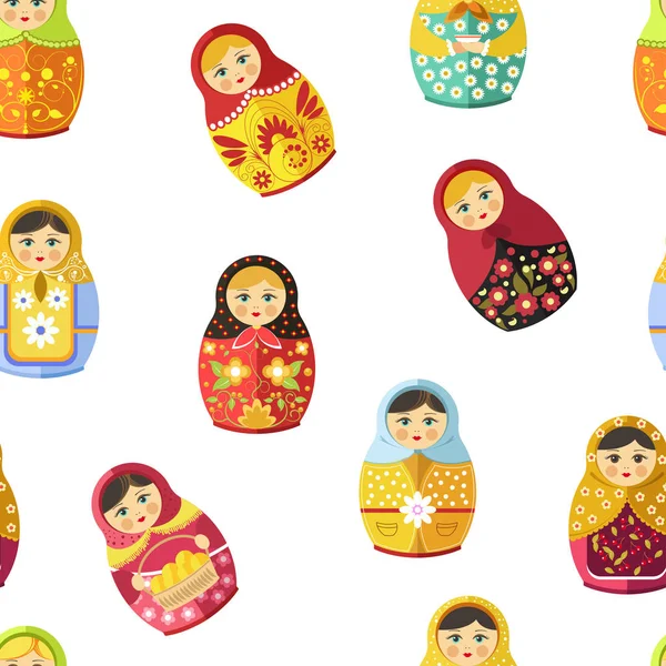 Boneca Nidificação Russa Lembrança Madeira Tradicional Rússia Padrão Sem Costura — Vetor de Stock