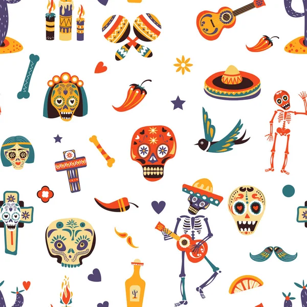 洛杉矶 Muertos 矢量贺卡墨西哥传统节日无缝模式 — 图库矢量图片