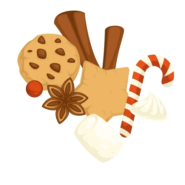 Buon Natale Biscotti Simbolici Pan Zenzero Tradizionali Caramelle — Vettoriale Stock