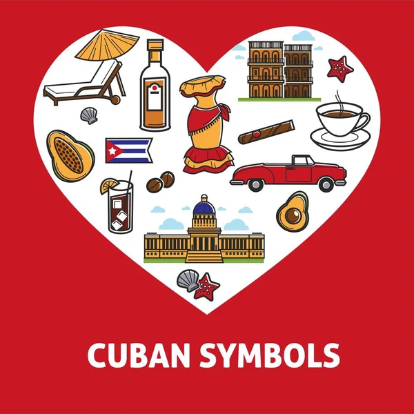 Banner Promozionale Cultura Cubana Con Simboli Nazionali — Vettoriale Stock