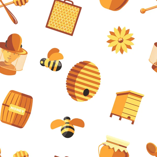 Honing Bijen Imker Het Dragen Van Beschermende Pak Naadloze Patroon — Stockvector