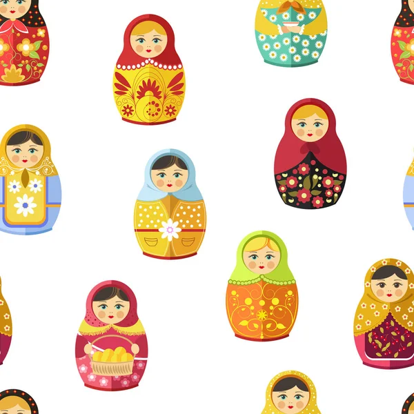 Poupée Nidification Russe Souvenir Traditionnel Bois Russie Motif Sans Couture — Image vectorielle