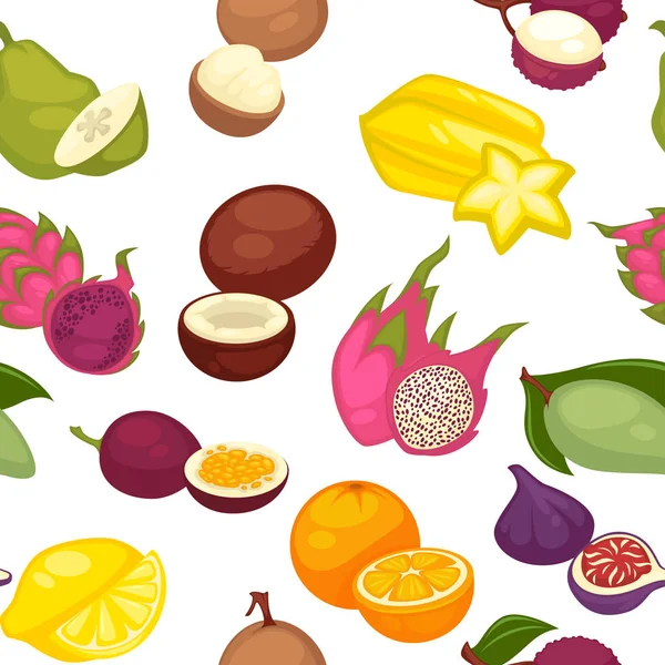 Tropical Fruits Set Seamless Pattern — Stock Vector