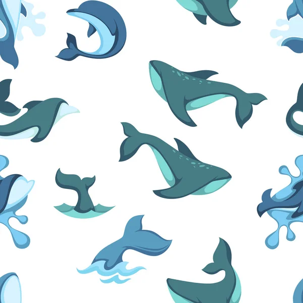 Óceán Víz Delfin Állatok Zökkenőmentes Minta — Stock Vector