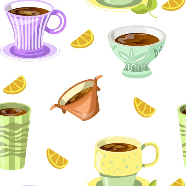 Bebida Limão Bebida Chá Caneca Fatias Citrinos —  Vetores de Stock