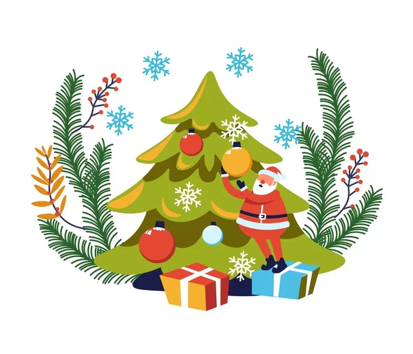Feliz Natal Férias Inverno Personagem Papai Noel Com Árvore — Vetor de Stock