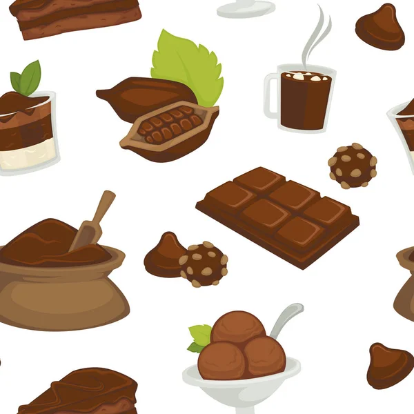 Chocolat Haricots Avec Feuille Poudre Sachets — Image vectorielle
