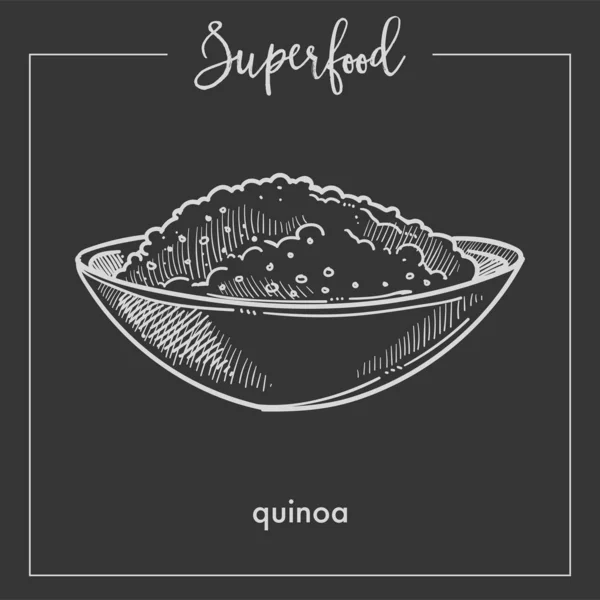 Sereal Quinoa Mangkuk Dalam Sketsa Makanan Super Monokrom - Stok Vektor