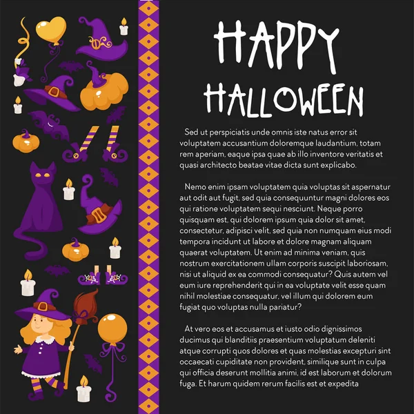 Banner Halloween Con Icone Sul Tema Halloween — Vettoriale Stock