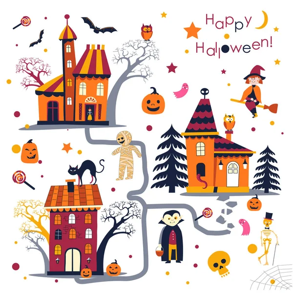 Happy Vakantiehuizen Halloween Herfst Met Tekens — Stockvector